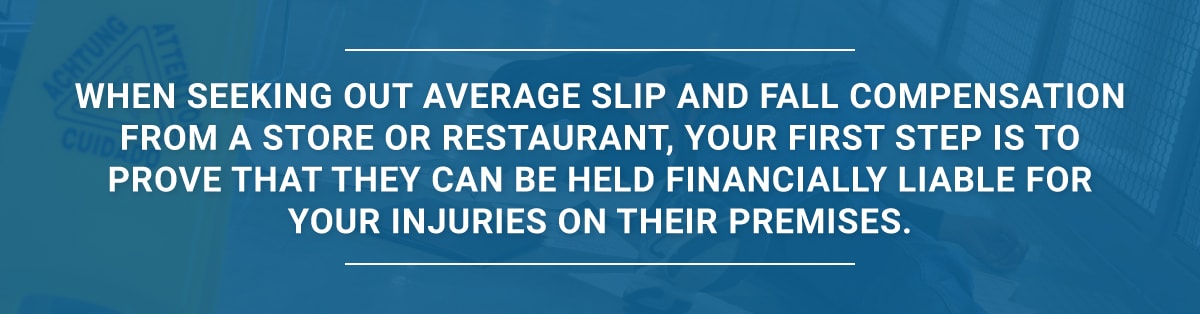 When seeking out average slip and fall compensation from a store or restaurant, your first step is to prove that they can be held financially liable for your injuries on their premises.